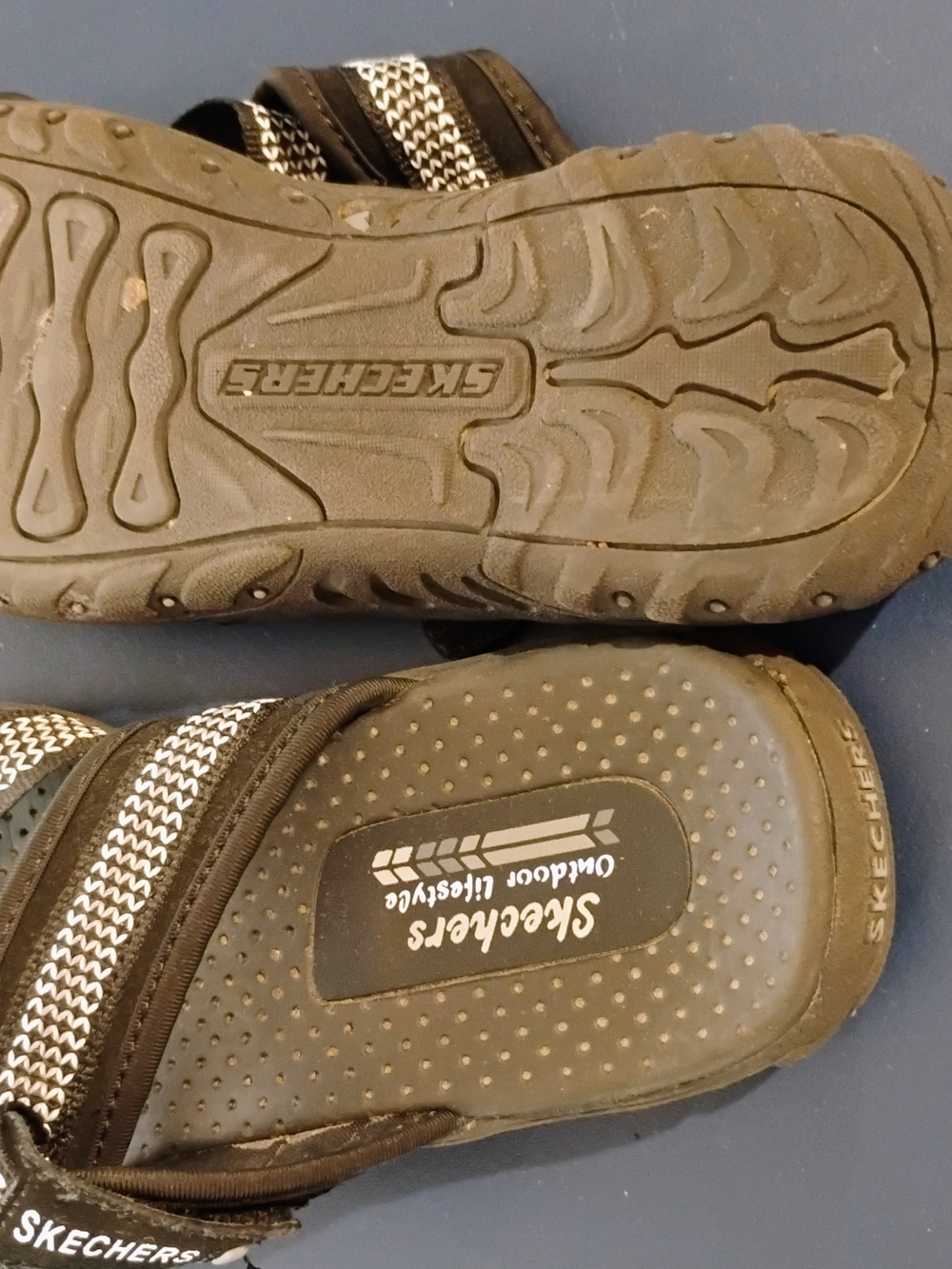 Skechers Black and White Woven Strap Slide Sandals